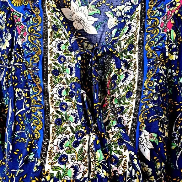 Anna-Kaci Women's M MulticolorTie Front V-Neck Bohemian Fairycore Floral Top - Picture 10 of 12